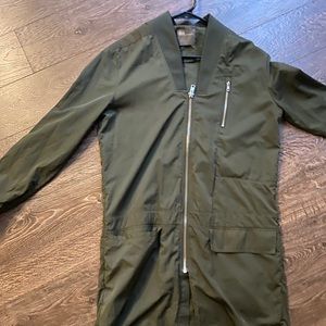 Olive Green long-line windbreaker jacket